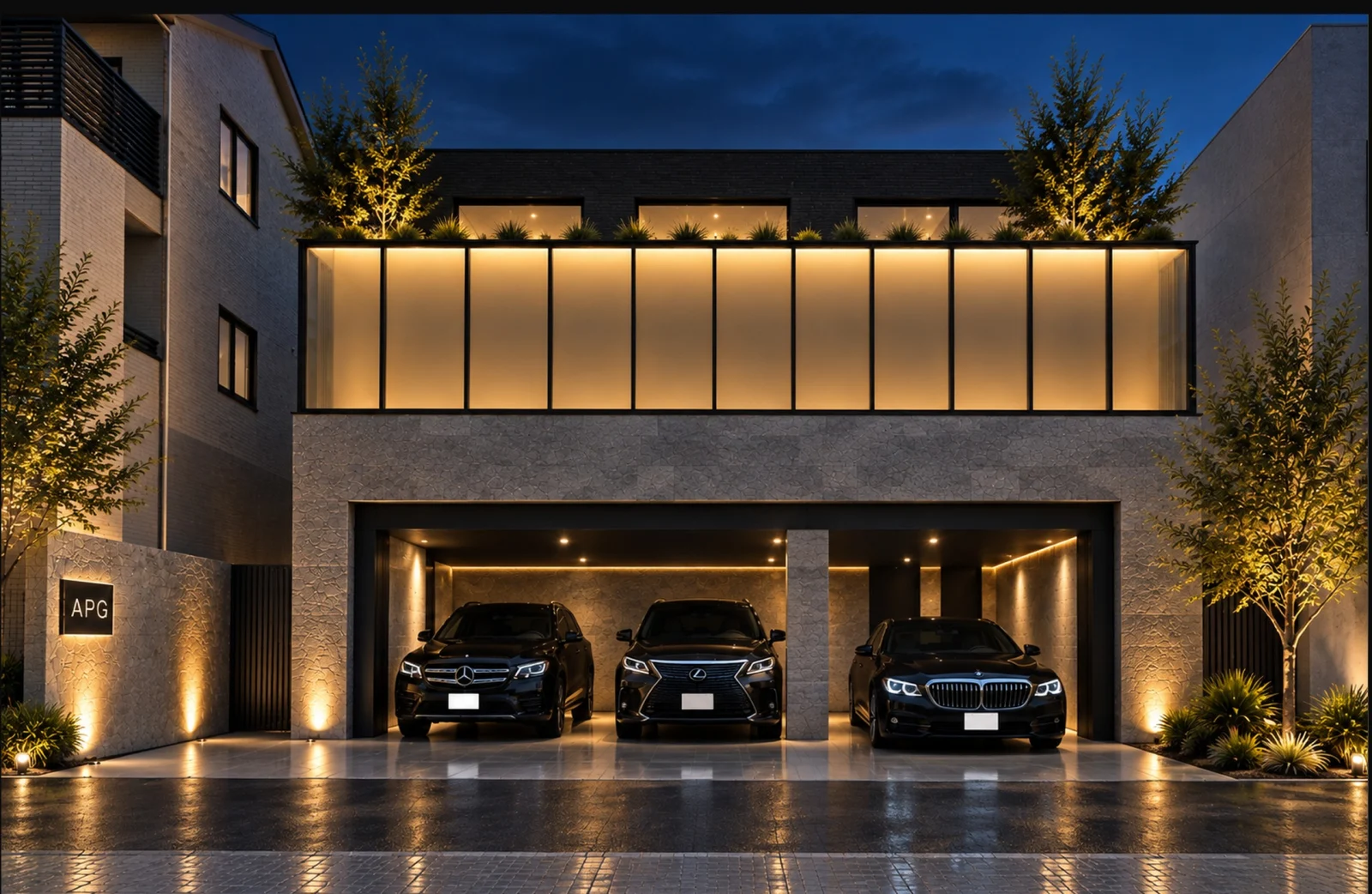 APG Azabudai Premium Residence exterior perspective, night / entrance